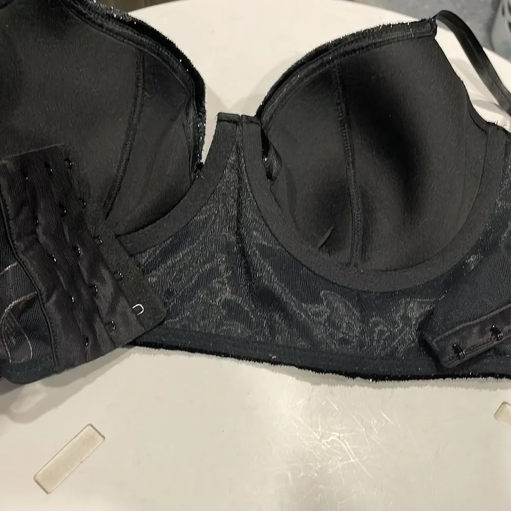Victoria’s Secret Velvet Bustier Very Sexy Balconnet Women Sz 34C Black‎ Shimmer